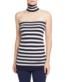 Striped Tube Top with Choker, Maritime/White