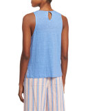 Crab Embellished Round-Neck Tank, Blue Dusk