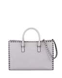 Rockstud Leather Top-Handle Tote Bag, Gray