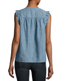 Blaine Sleeveless Chambray Top, Blue