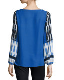 Sahara Mixed-Print Cold-Shoulder Silk Blouse, Multi