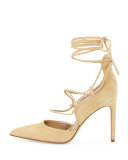 Dayna Suede Lace-Up Pump, Desert Nude
