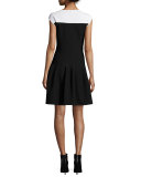 Colorblock Fit-&-Flare Dress, Black/White