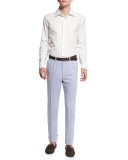 Flat-Front Wool-Blend Trousers, Light Blue