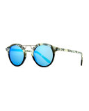 St. Louis Round Mirrored Sunglasses, Light Beige