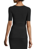 Short-Sleeve Ribbed Banded Top, Black