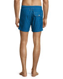 Double Chicane-Print Retro Swim Trunks, Blue