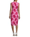 Sleeveless Two-Tone Lace Cocktail Dress, Magenta/Rose Pink