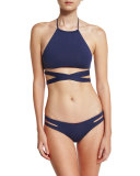 Lizzie Halter Wrap Swim Top, Midnight Blue