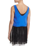 Sleeveless Layered Silk Fringe Top, Cobalt