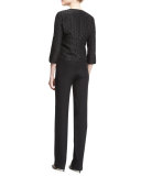 3/4-Sleeve Polka-Dot Jacket, Black