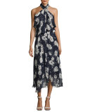 Lou Lou Sleeveless Floral Midi Cocktail Dress, Blue