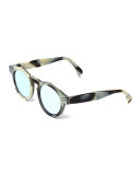 Leonard Round Mirrored Sunglasses, Horn/Silver