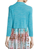 3/4-Sleeve Cropped Cocoon Cardigan, Turquoise