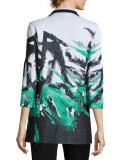 Notched-Collar Graphic-Print Knit Jacket, Multi
