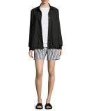 Techno Cotton Drawstring-Hem Blouse, Caviar