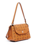 Gold Visetos Small Satchel Bag, Cognac