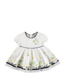 Cap-Sleeve Smocked Daisy Dress, White/Navy, Size 6-36 Months