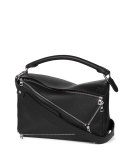 Puzzle Zips Leather Satchel Bag, Black