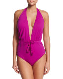 Phoenix Plunge-Neck Halter One-Piece Swimsuit