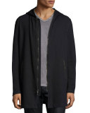 Long-Line Knit Front-Zip Hoodie, Black