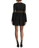 Laurel Smocked Chiffon Mini Dress, Black