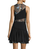 Aquarius Embroidered-Mesh Mini Dress, Slate/Multi/Black