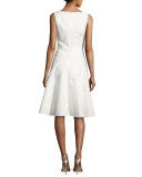Sleeveless Floral Jacquard Fit-and-Flare Cocktail Dress, Ivory
