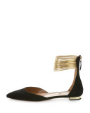 Hello Lover Ankle-Strap Suede Flat, Black