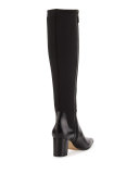 Lira Leather Mid-Heel Knee Boot, Black