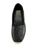 Leather Logo Espadrille Flat, Nero