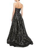 Strapless Sweetheart-Neck Ball Gown, Black/Gold