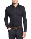 High-Performance Merino Wool Long-Sleeve Polo Shirt, Navy