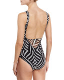 Abstract-Print One-Piece W/Mesh Insets
