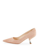 Suede Comma-Heel Pointed-Toe Pump, Nudo