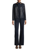 Keaton Embossed Leather Grosgrain-Trim Jacket, Shadow Multi