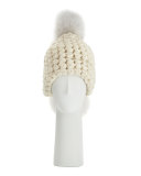 Pohawk Wool Pompom Beanie Hat, White