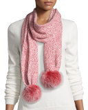 Marled Cashmere Fur Pompom Scarf, Red