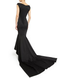Off-The-Shoulder Ruffle-Inset Gown, Black