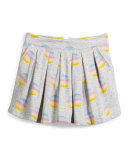 Pleated Fleece Polka-Dot Skirt, Gray, Size 4-5