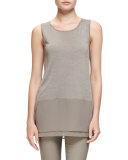 Chiffon-Trim Knit Tank Top, Mushroom