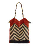 Indo Chevron Woven Straw Beach Tote Bag, White