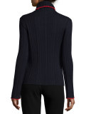 Tipped Ribbed Wool Turtleneck Sweater, Navy/Red