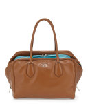 Large Soft Calf Inside Bag, Tan/Turquoise (Cannella+Turchese)
