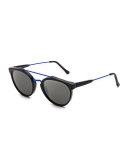 Giaguaro Double-Bridge Sunglasses, Black/Blue