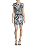 Kraken Printed Short-Sleeve Dress, Black/White