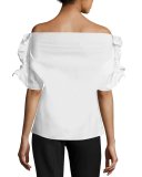Off-the-Shoulder Ruffle-Trim Poplin Top, White