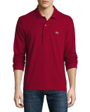 Classic Long-Sleeve Piqué Polo Shirt, Bordeaux