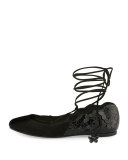 Harmony Suede Tie-Up 3D Butterfly Flat, Black