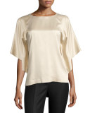 Yara Chain-Trim Artistry Silk Blouse, Gold